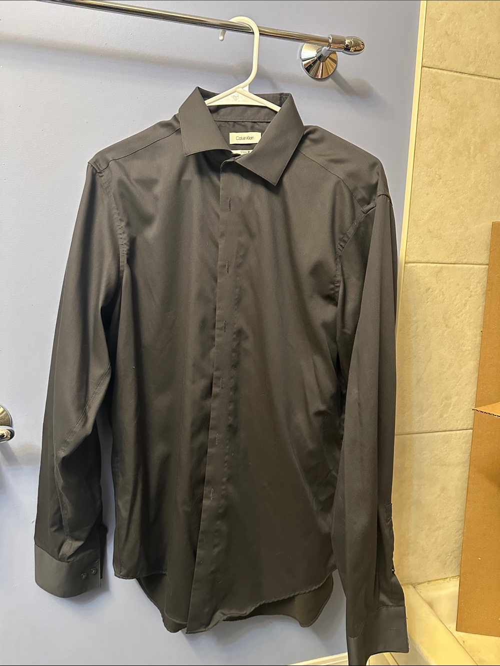 Calvin Klein Dark Steel Grey Men's Long-Sleeve Slim Fit Dress Shirt